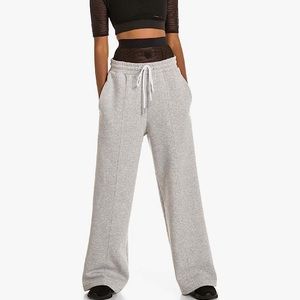 SELENA GOMEZ PUMA GRAY WIDE LEG RELAXED SWEAT PANTS BLACK MESH WAIST PANEL SZ XS